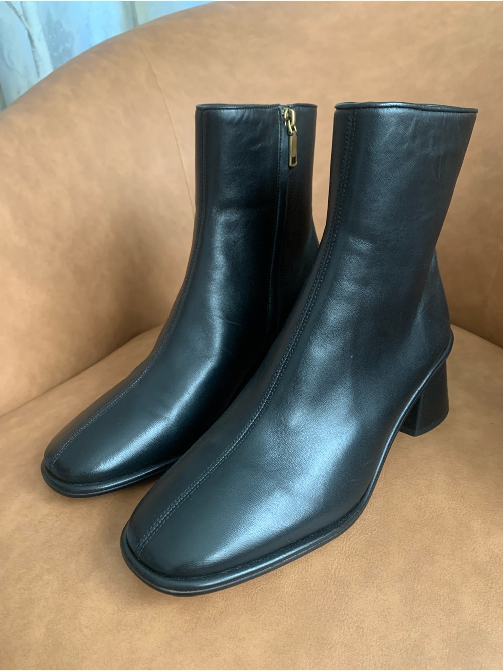 Coach Black Leather Square-Toe Block Heel Ankle Boots